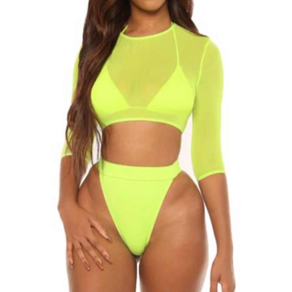 Neon yellow 3 piece bikini